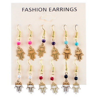 זוג עגילי חמסה זהב עם חרוז