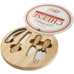 סט לגבינות ויין  במארז עץ/זכוכית עגול 16 ס"מ קוטר ZA-2982