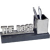 פסל  "הבוס" THE BOSS  עם כוס לעטים כסוף מבריק  30 ס"מ ZA-4139