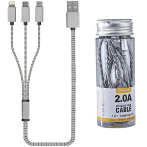 כבל טעינה ודאטה Charge-it 3in1 מהיר במיוחד 2.0A תואם Type-C/iPhone/Android בטיוב 1.2מ CH-4325